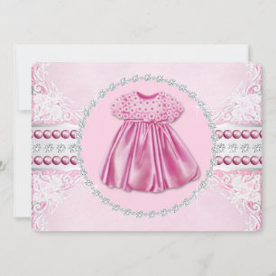 Invitación Dulces Diamantes Rosados y Perlas Baby Shower