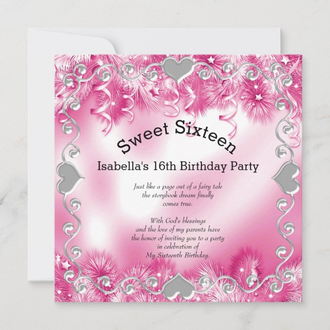 Invitación Dulces Dieciséis 16º Invierno Milagro Plata Rosa (Anverso)