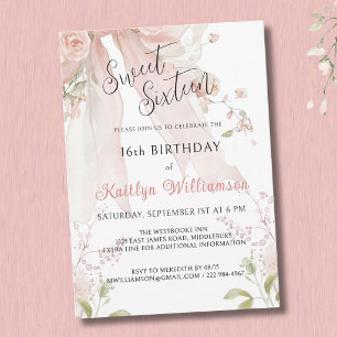 Invitación Dulces Dieciséis 16 Años Lazo Rosa Floral