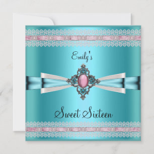 Invitación Dulces Dieciséis 16 Blanco Turquesa Azul Rosa
