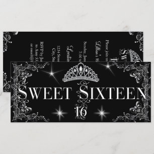 Invitación Dulces Dieciséis 16 Corona Negra Plateada