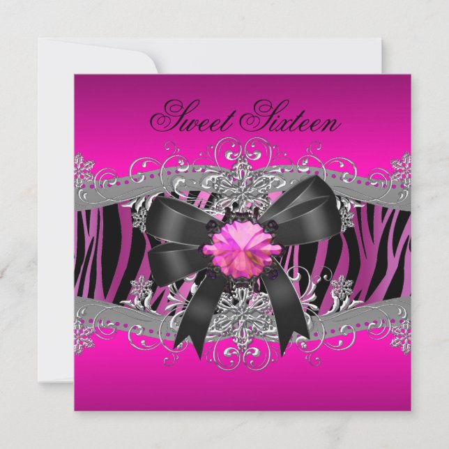 Invitación Dulces Dieciséis 16 Cumpleaños Fiesta Cebra Rosa N (Anverso)