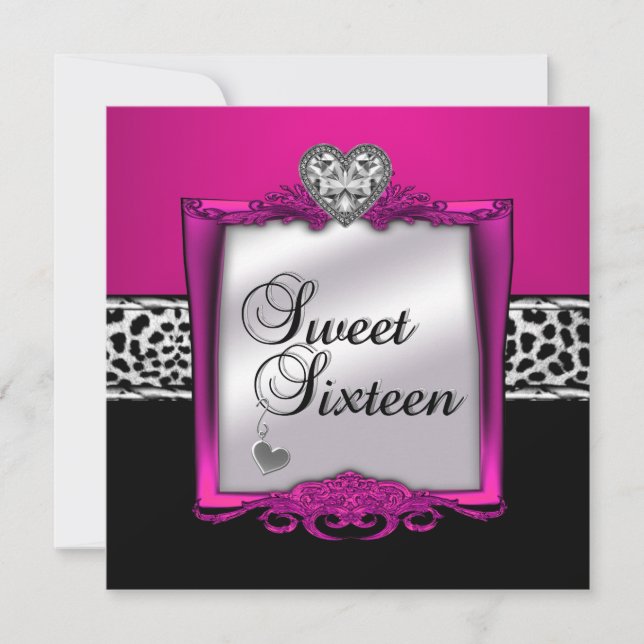 Invitación Dulces Dieciséis 16 Cumpleaños Fiesta Leopardo Ros (Anverso)