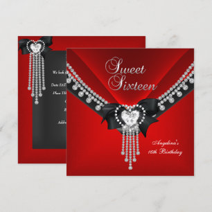 Invitación Dulces Dieciséis 16 Cumpleaños Fiesta Rojo Negro D