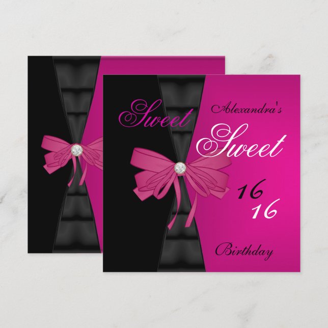 Invitación Dulces Dieciséis 16 Cumpleaños Fiesta Rosa Brillan (Anverso / Reverso)