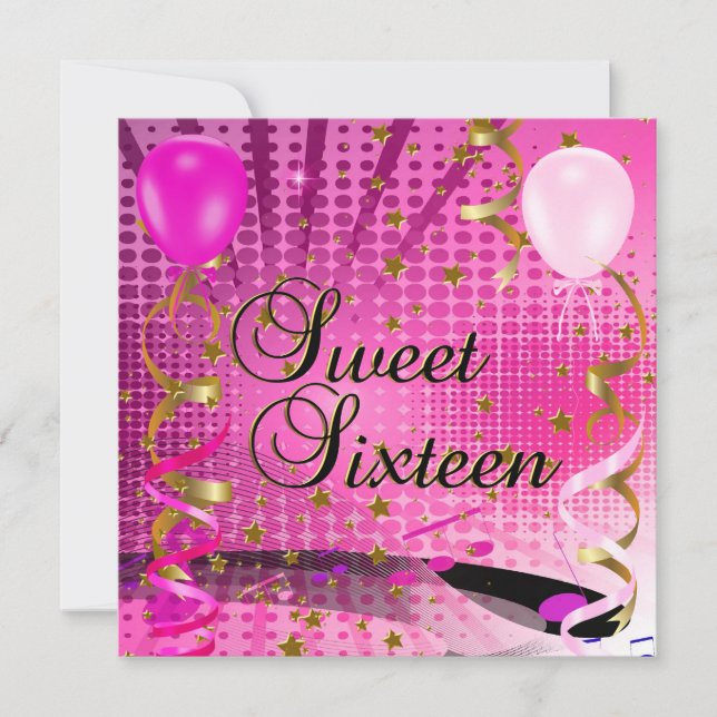 Invitación Dulces Dieciséis 16 Cumpleaños Fiesta Rosado Estre (Anverso)