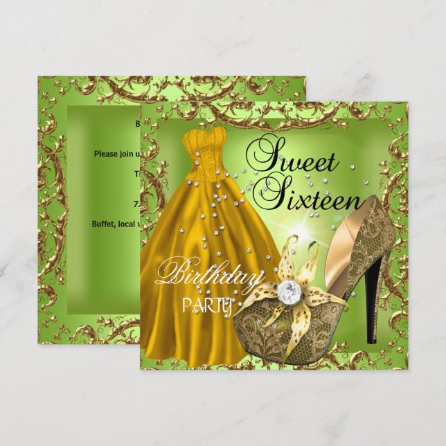 Invitación Dulces dieciséis 16 Cumpleaños Fiesta Vestido Lima (Anverso / Reverso)