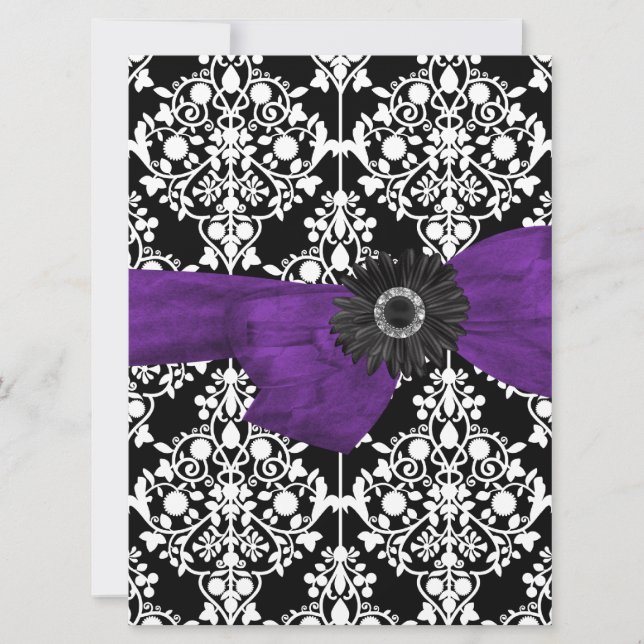 Invitación Dulces Dieciséis 16 Damasco Negro Blanco Flor Mora (Anverso)