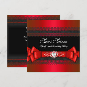 Invitación Dulces Dieciséis 16 Diamante Rojo Negro Arco