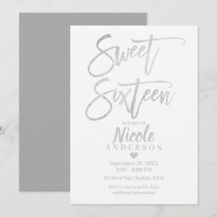 Invitación DULCES DIECISÉIS 16 Elegante gris plateado moderno