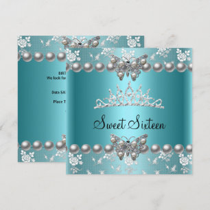 Invitación Dulces Dieciséis 16 Fiesta Azul Turquesa Perla Mar
