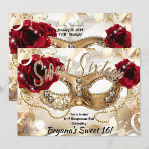 Invitación Dulces Dieciséis 16 Fiesta de Baile de Máscaras de