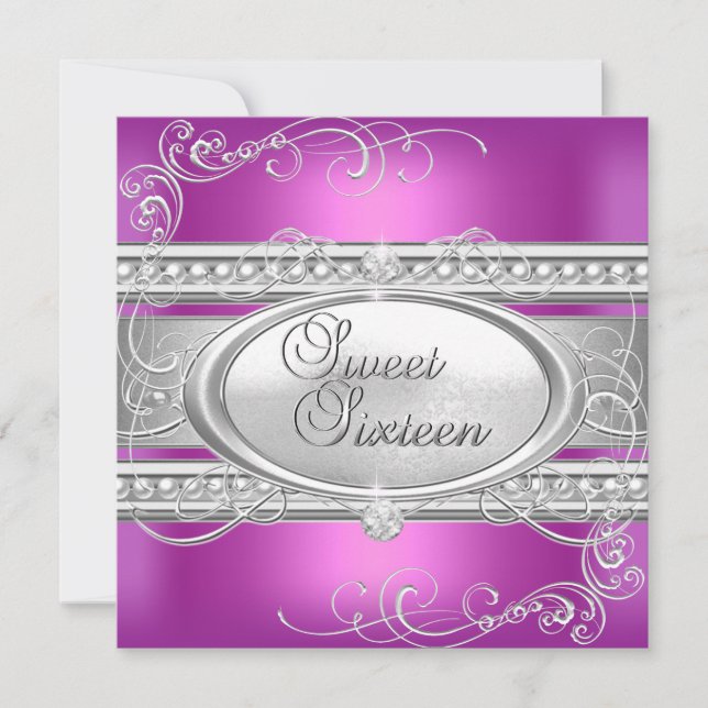 Invitación Dulces Dieciséis 16 Fiesta Rosa Blanco Perla Plate (Anverso)