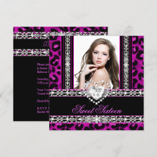 Invitación Dulces Dieciséis 16 Fiesta Rosa Leopardo Diamante