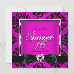 Invitación Dulces Dieciséis 16 Fiesta Rosa Negro Damasco Plat