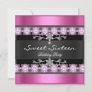 Invitación Dulces Dieciséis 16 Fiesta Rosa Negro Plata Blanco