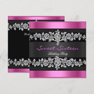 Invitación Dulces Dieciséis 16 Fiesta Rosa Negro Plata Blanco