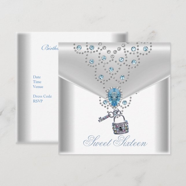 Invitación Dulces Dieciséis 16 Joyas Elegantes Blancas Platea (Anverso / Reverso)
