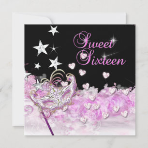 Invitación Dulces Dieciséis 16 Máscara Corazones Estrellas Ro