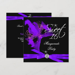 Invitación Dulces Dieciséis 16 Mascarada Púrpura Negro