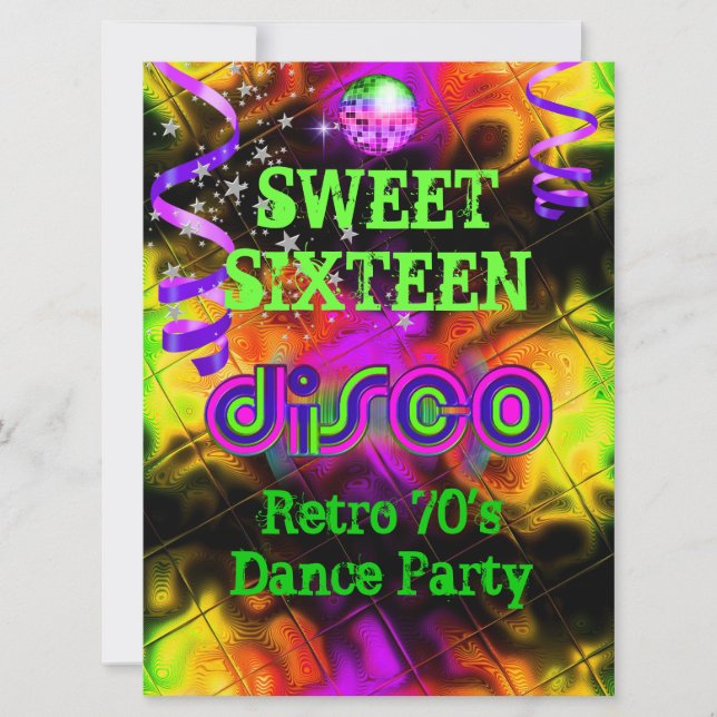 Invitación Dulces Dieciséis 16 Retro Discoteca de Baile de lo (Anverso)