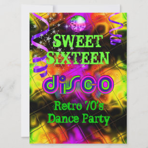 Invitación Dulces Dieciséis 16 Retro Discoteca de Baile de lo