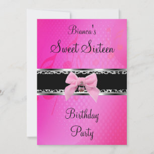 Invitación Dulces Dieciséis 16 Rosa Plata Negro Arco de Cebra