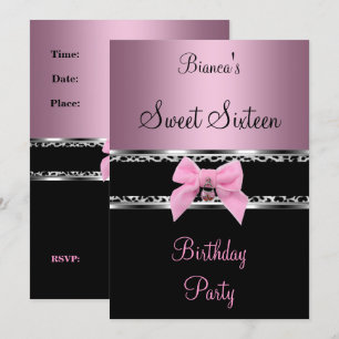 Invitación Dulces Dieciséis 16 Rosa Plata Negro Cebra Leopard