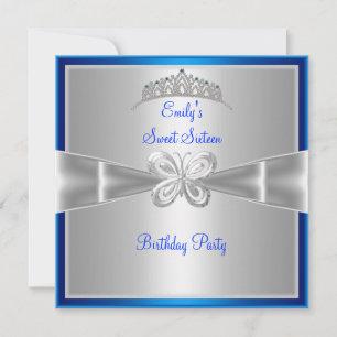 Invitación Dulces Dieciséis 16 Tiara Azul Plata Mariposa 3