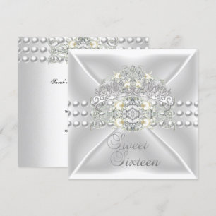 Invitación Dulces Dieciséis 16 Tiara Plata Perla Blanca Diama