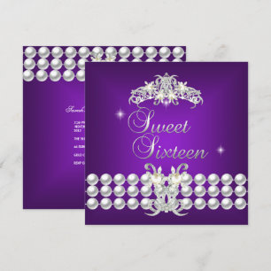Invitación Dulces Dieciséis 16 Tiara Púrpura Plata Perla Blan