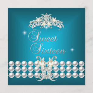 Invitación Dulces Dieciséis 16 Tiara Verde Azul Blanco Perla