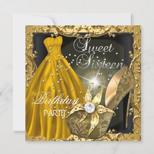 Invitación Dulces Dieciséis 16 Vestido De Fiesta De Cumpleaño (Anverso)