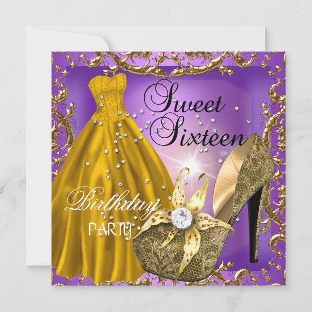 Invitación Dulces dieciséis 16 vestido de fiesta de cumpleaño (Anverso)