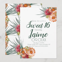 Invitación Dulces Dieciséis Acuarela Floral Melocotón Verde