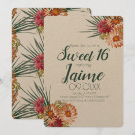 Invitación Dulces Dieciséis Acuarela Tropical Floral Kraft