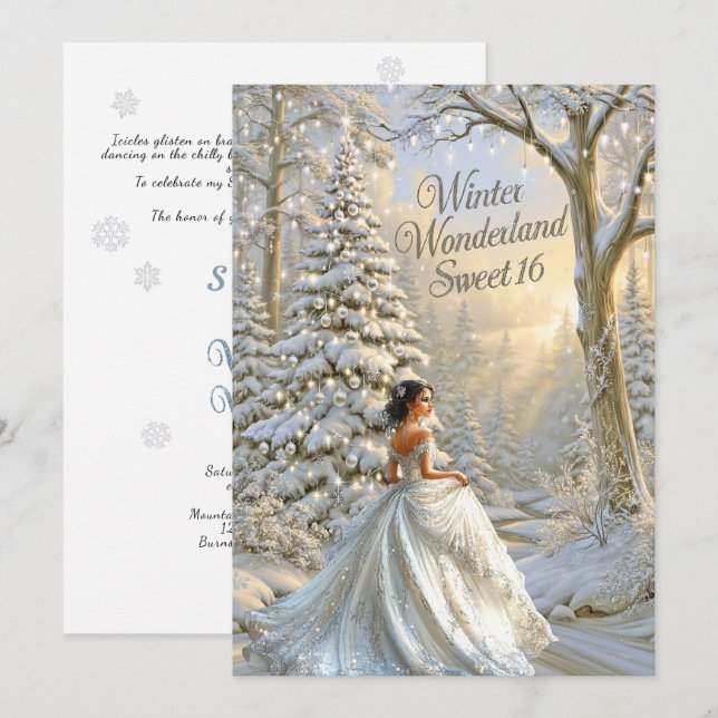 Invitación Dulces dieciséis Bosque Mágico Invierno Maravilla (Anverso / Reverso)
