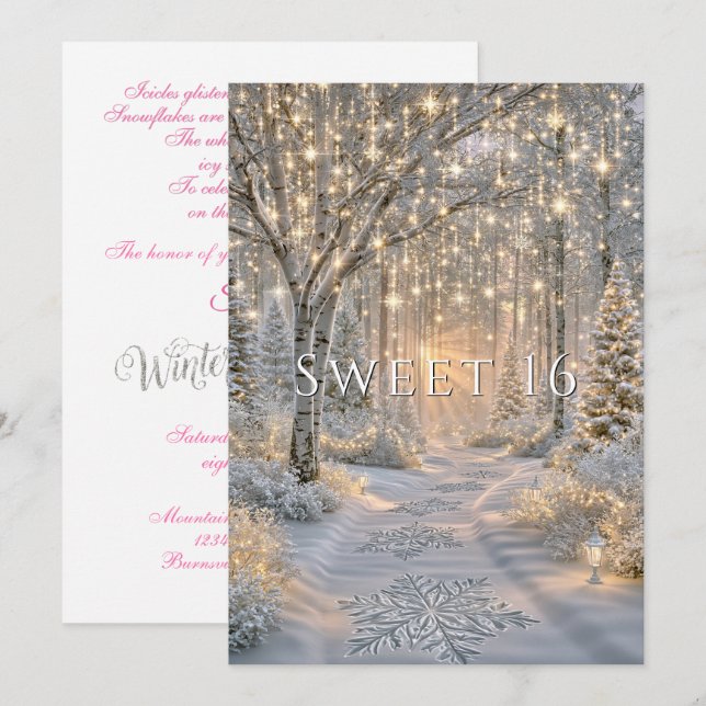 Invitación Dulces dieciséis Bosque Mágico Invierno Maravillos (Anverso / Reverso)