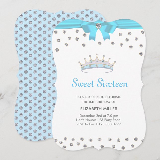 Invitación Dulces Dieciséis Brillantes Con Diamantes De Moda (Anverso / Reverso)