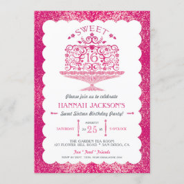 Invitación Dulces dieciséis brillantes pastel de cumpleaños c