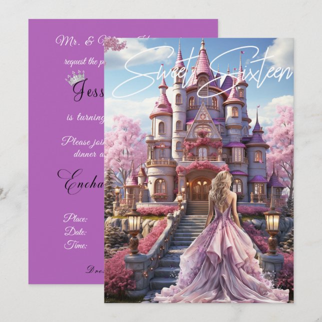 Invitación Dulces Dieciséis Castillo Encantado  (Anverso / Reverso)