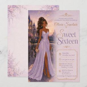 Invitación Dulces Dieciséis Castillo Lavanda
