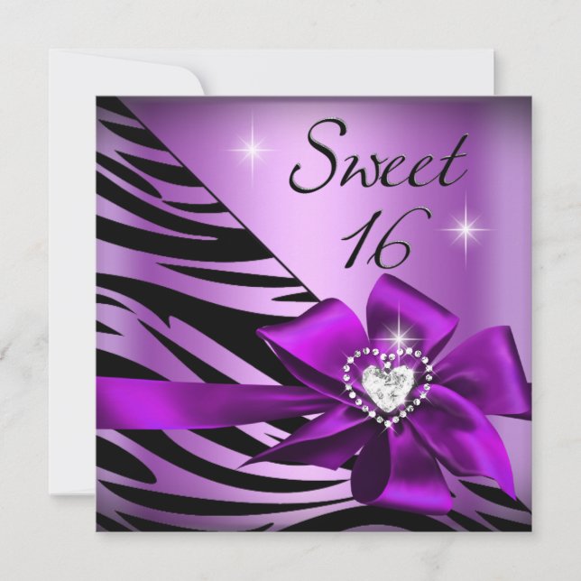 Invitación Dulces Dieciséis Cebra Morado Negro (Anverso)