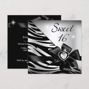 Invitación Dulces Dieciséis Cebra Plateado Negro