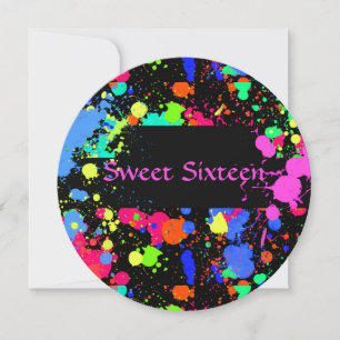 Invitación Dulces Dieciséis, Colorido, Pintura de Neón, Invit