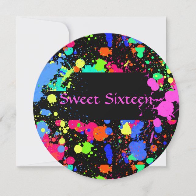 Invitación Dulces Dieciséis, Colorido, Pintura de Neón, Invit (Anverso)