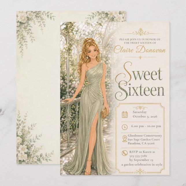 Invitación Dulces Dieciséis Conservatorio Verde (Anverso / Reverso)