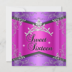 Invitación Dulces Dieciséis Corona Rosa Fucsia Purpura