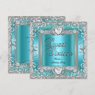 Invitación Dulces Dieciséis Cumpleaños Fiesta Azul Teal Plate