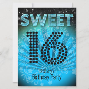 Invitación Dulces Dieciséis Cumpleaños Fiesta Azul Turquesa N